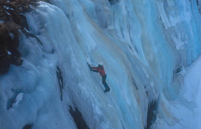 Climbing Grade WI 3 ice on Giants Castle